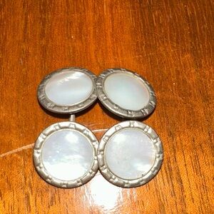 Vintage Silver Tone & Mother of Pearl Round Double Sided Cufflinks